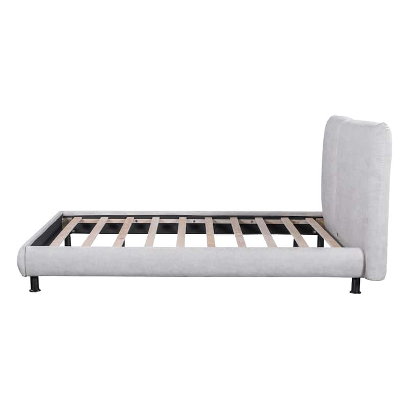 Queen Size Upholstered Platform Bed with Two Large Headrests