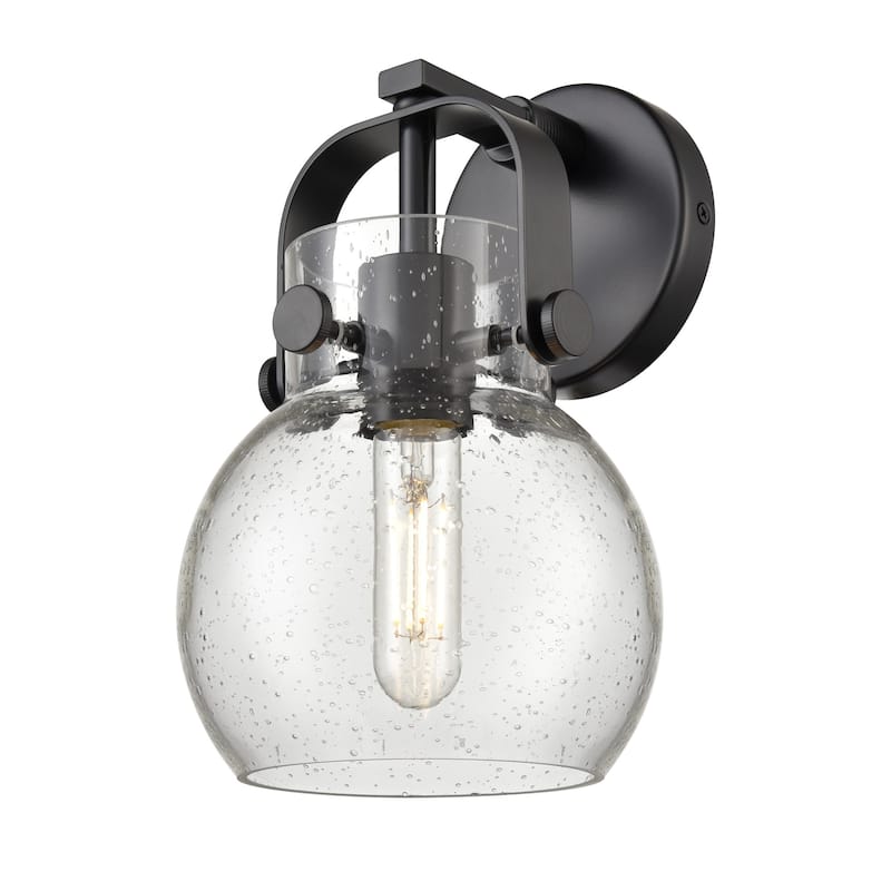 Innovations Lighting 423-1W-10-7 Pilaster II Sphere Sconce Pilaster II - Matte Black / Seedy