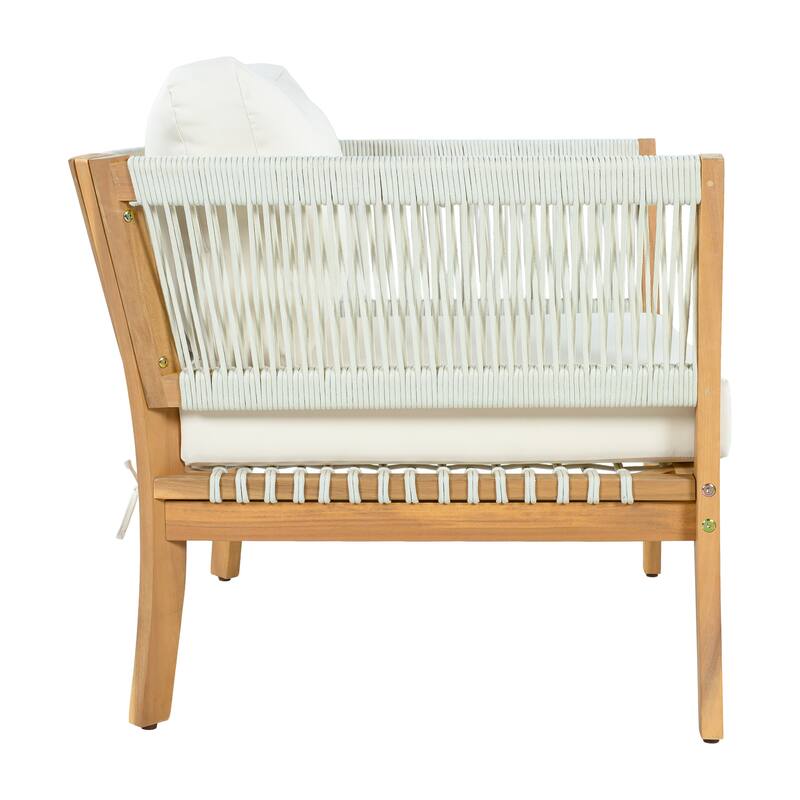 Christopher Knight Home - Modern Outdoor Acacia Wood Patio Lounge Chair with Woven Rope Accents and Weather-Resistant Cushions