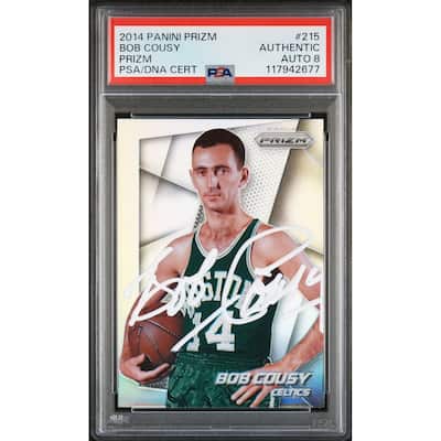 Bob Cousy 2014 Panini Prizm Silver Signed Basketball Card #215 Auto Graded PSA 8 Cert # 117942677 - 8' x 11'