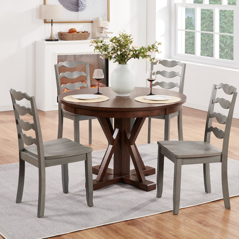 Distressed 17"W Wooden Ladder Back Dining Chairs - Set of 4 - Antique Grey