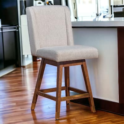 HomeRoots 26" Taupe and Brown Solid Wood Swivel Bar Chair