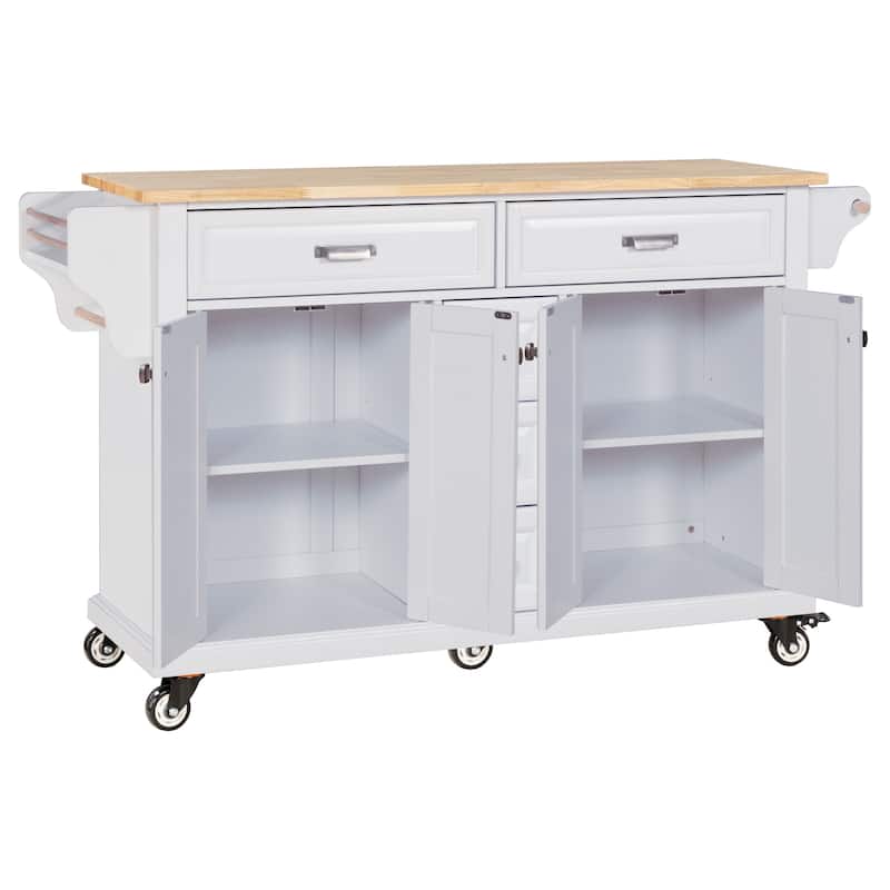 Kitchen Cabinet with Adjustable Shelves, Kitchen Island with Drawers, Kitchen Storage Cart with Built-in Spice Rack