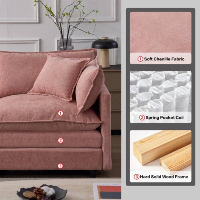 105" Modular Sectional Sofa with Ottoman, Upholstered Chenille Fabric 3-Seater