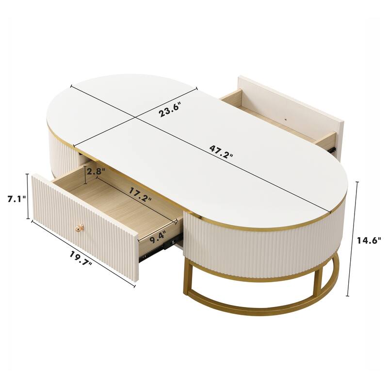 Oval Coffee Table Center Table with Drawers