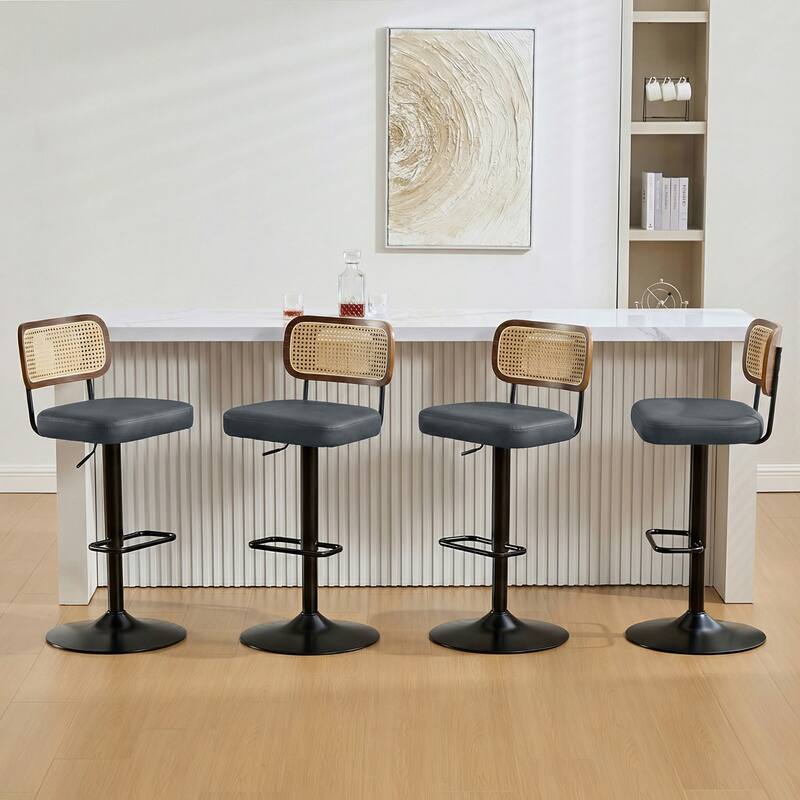 Adjustable Height Swivel Bar Stools with Back and Footrest - 17.7"W x 15.75"D x 35"-42.9"H