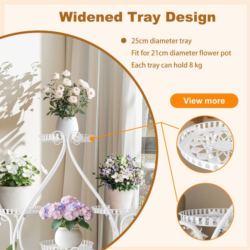 European White 6 Tiers Flower Stand with Rolling Wheels heart-shaped Multi-layer Rack