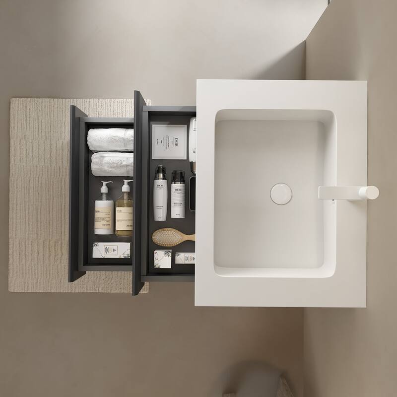 Plywood Wall-Mounted Bathroom Vanity Set in Grey with Integrated Acrylic Sink