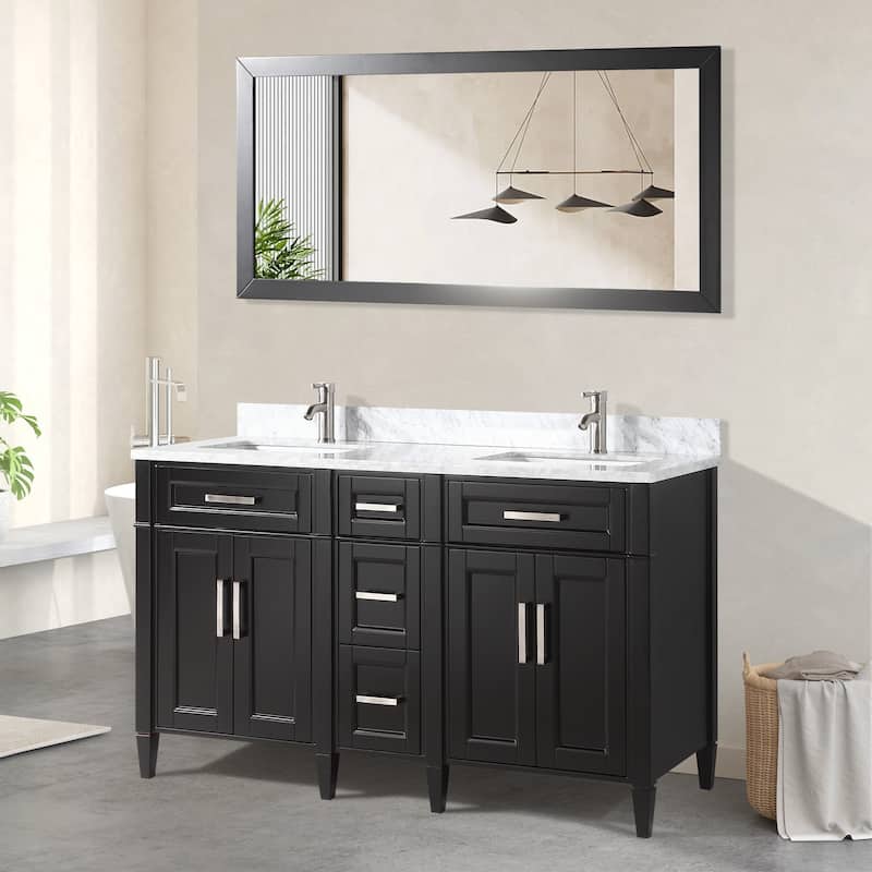 Vanity Art 60 in. Modern Double Sink Bathroom Vanity with Top and Mirror