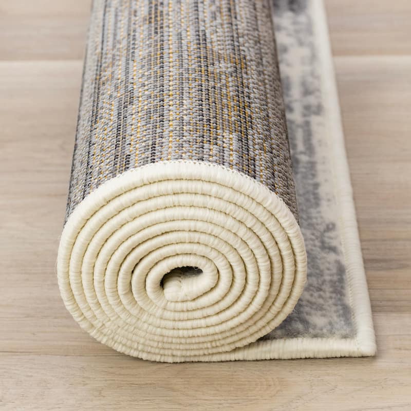 Forte White Grey Black Modern Striped Patches Area Rug, 5'3" x 7'5"