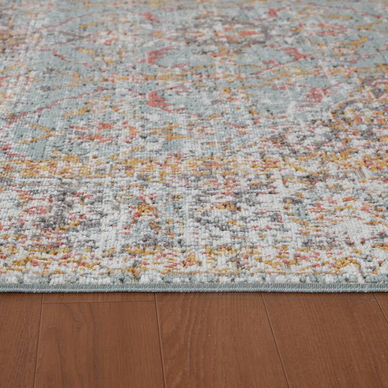 Ethereal Funi Vintage Bordered Sea Green Area Rug
