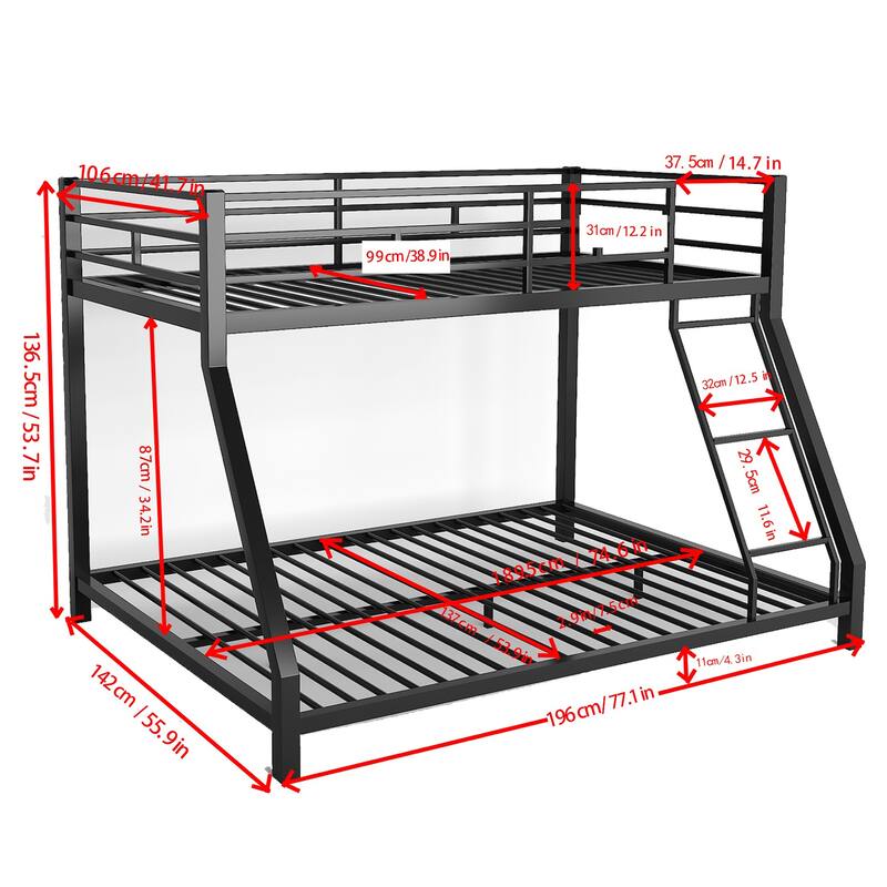 Metal Twin XL Full Bunk bed for Kids and Adults