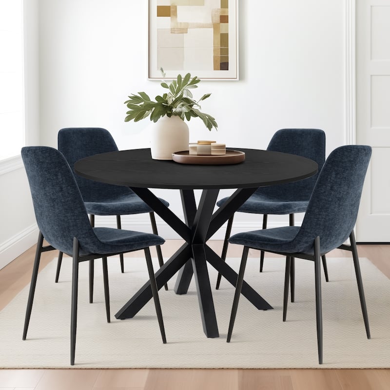 Round Dining Table Set for 4 with Upholstered Chairs and Pedestal Base