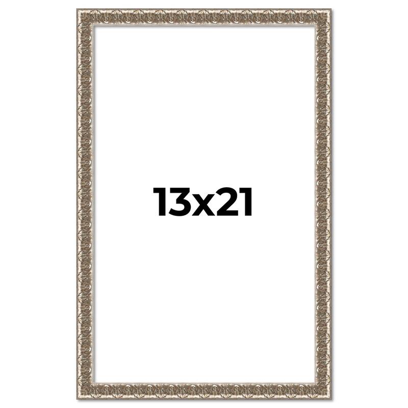 13x21 Frame Silver Versailles Ornate Solid Wood Picture Frame | 1 Inch