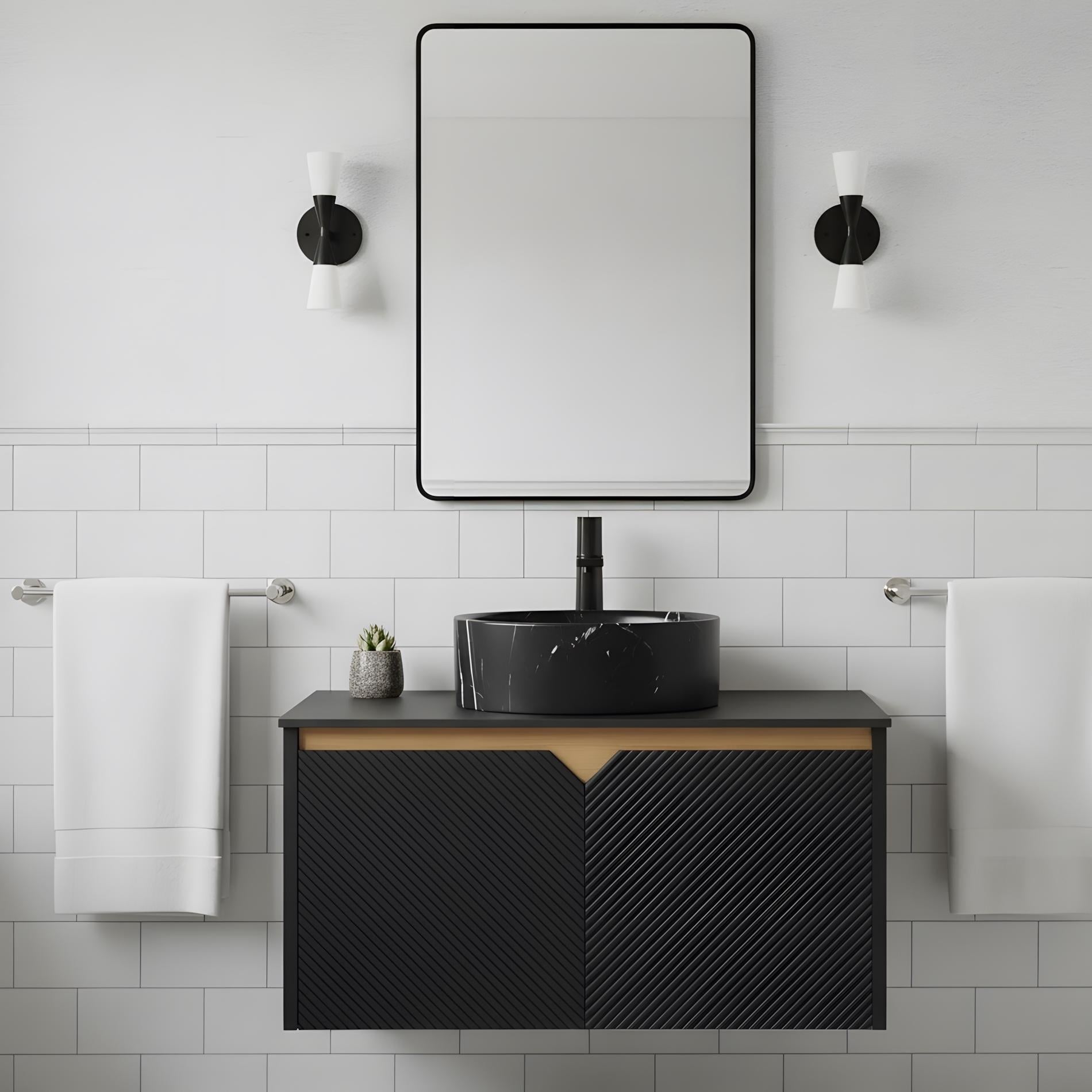Wall-mounted Bathroom Vanity with Round Vessel Basin