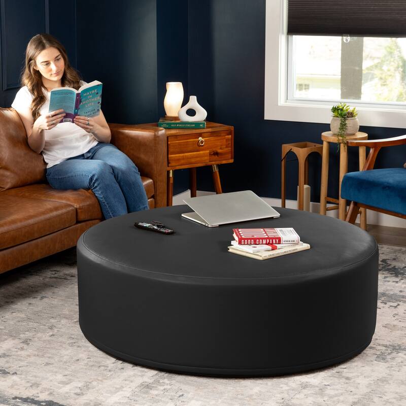 Jaxx Candler Round Couch Ottoman Large Coffee Table & Foot Rest, 44-Inch