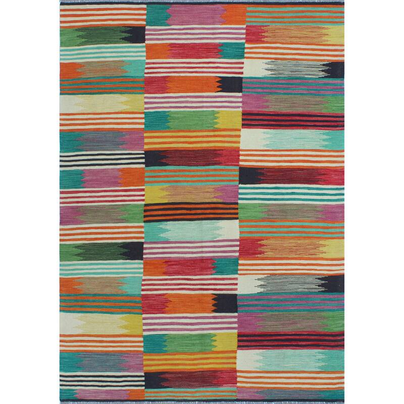 Flatweave Zafir Ivory/Green Rug - 5'9" x 8'2"
