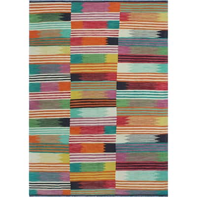 Flatweave Zafir Ivory/Green Rug - 5'9" x 8'2"