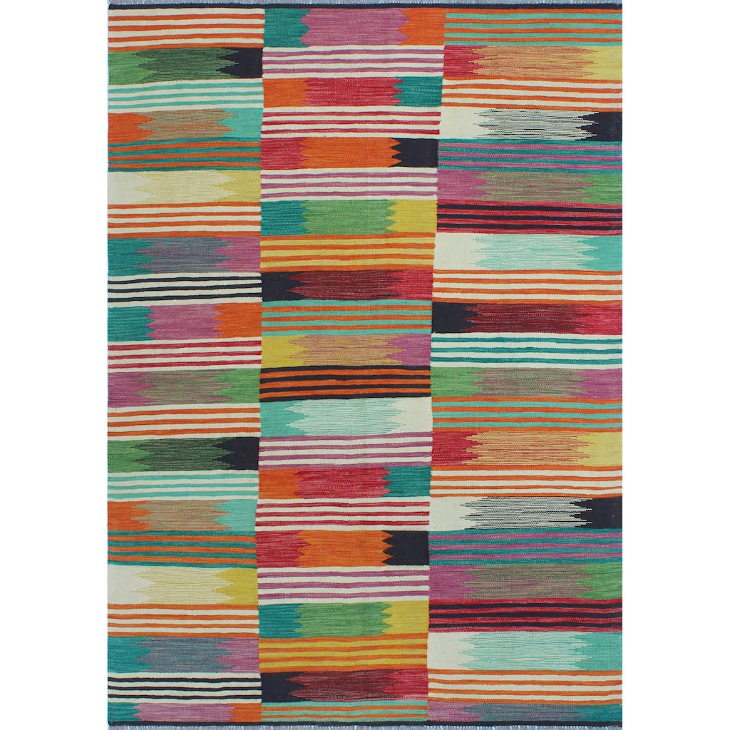 Flatweave Zafir Ivory/Green Rug - 5'9" x 8'2"