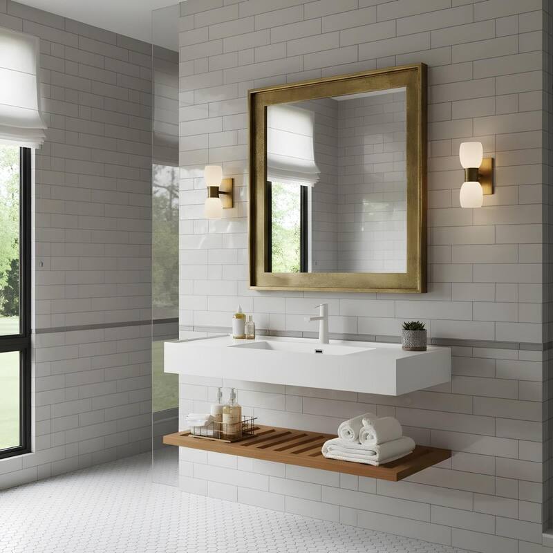 Bathroom Vanity with Vessel Sink and Striped Shelf Layer - 48 - Walnut