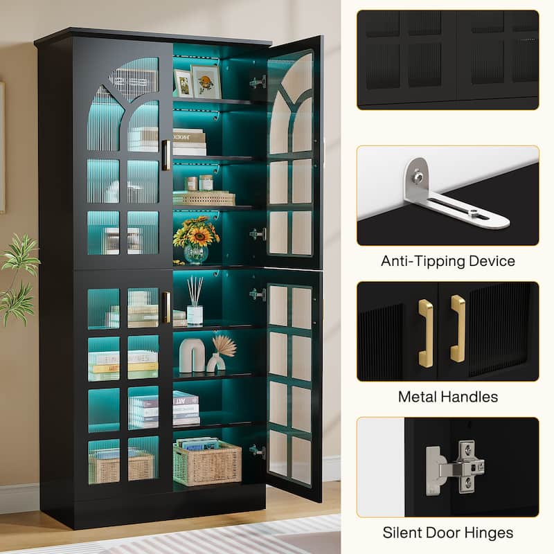 Pantry Cabinet with LED Lights, 68.9" Tall Adjustable Storage Cabinet