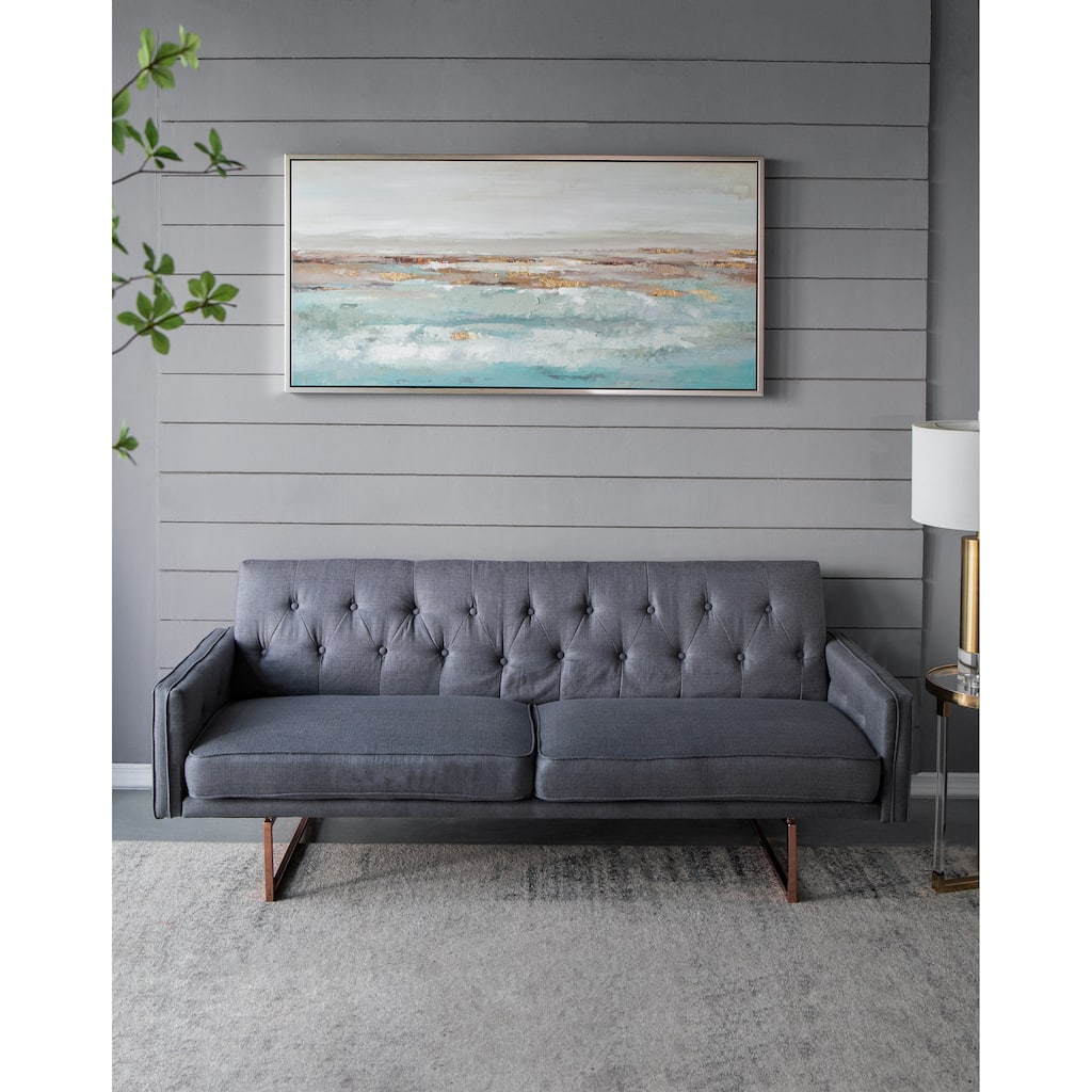 59.1x29.5x1.5" Framed Landscape Rectangle Blue and Gold Abstract Ocean Oil Painting