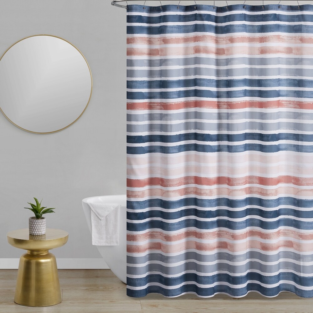 Blue Details about   Ombre Canvas Fabric Shower Curtain with 12 Metal Roller Hooks 