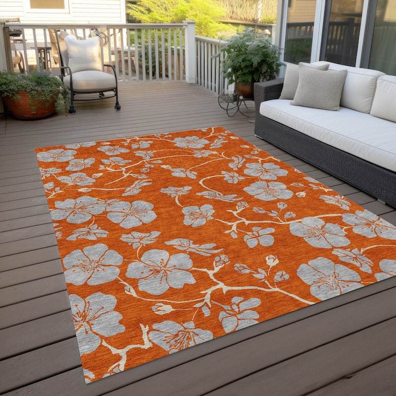 Machine Washable Indoor/ Outdoor Floral Zen Chantille Rug