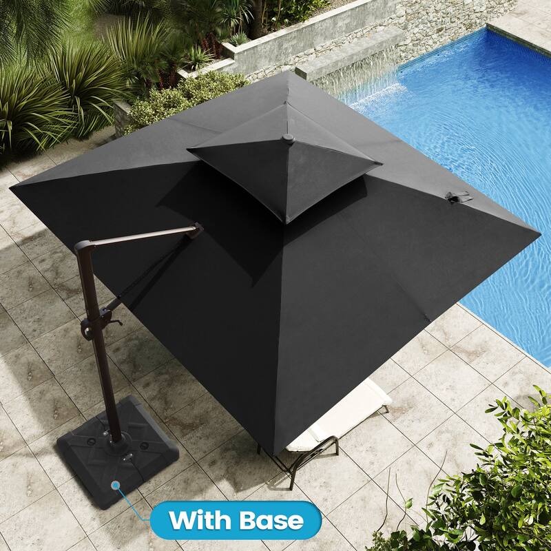 Outdoor Square 360 Degree Rotation Patio Cantilever Offset Umbrella with Base