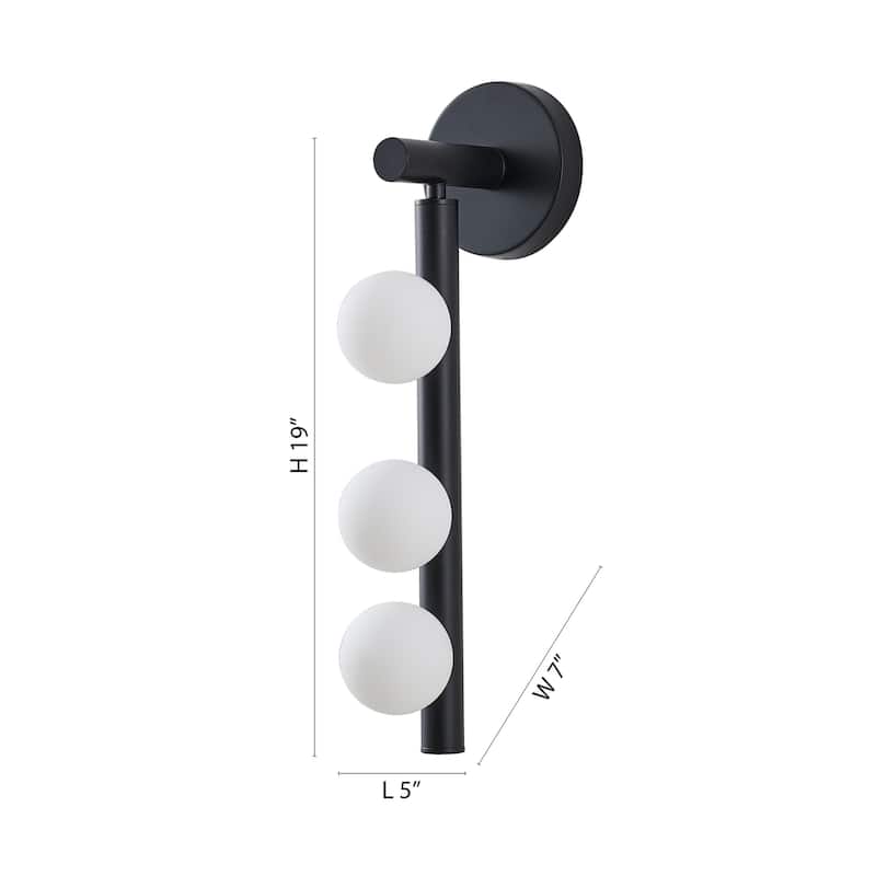 Transitional 3-Light Matte Black Metal Wall Sconce