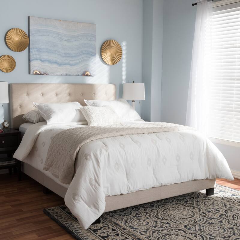 King Size Bed Upholstered Fabric Headboard Classic Design Bedroom Furniture