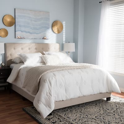 King Size Bed Upholstered Fabric Headboard Classic Design Bedroom Furniture