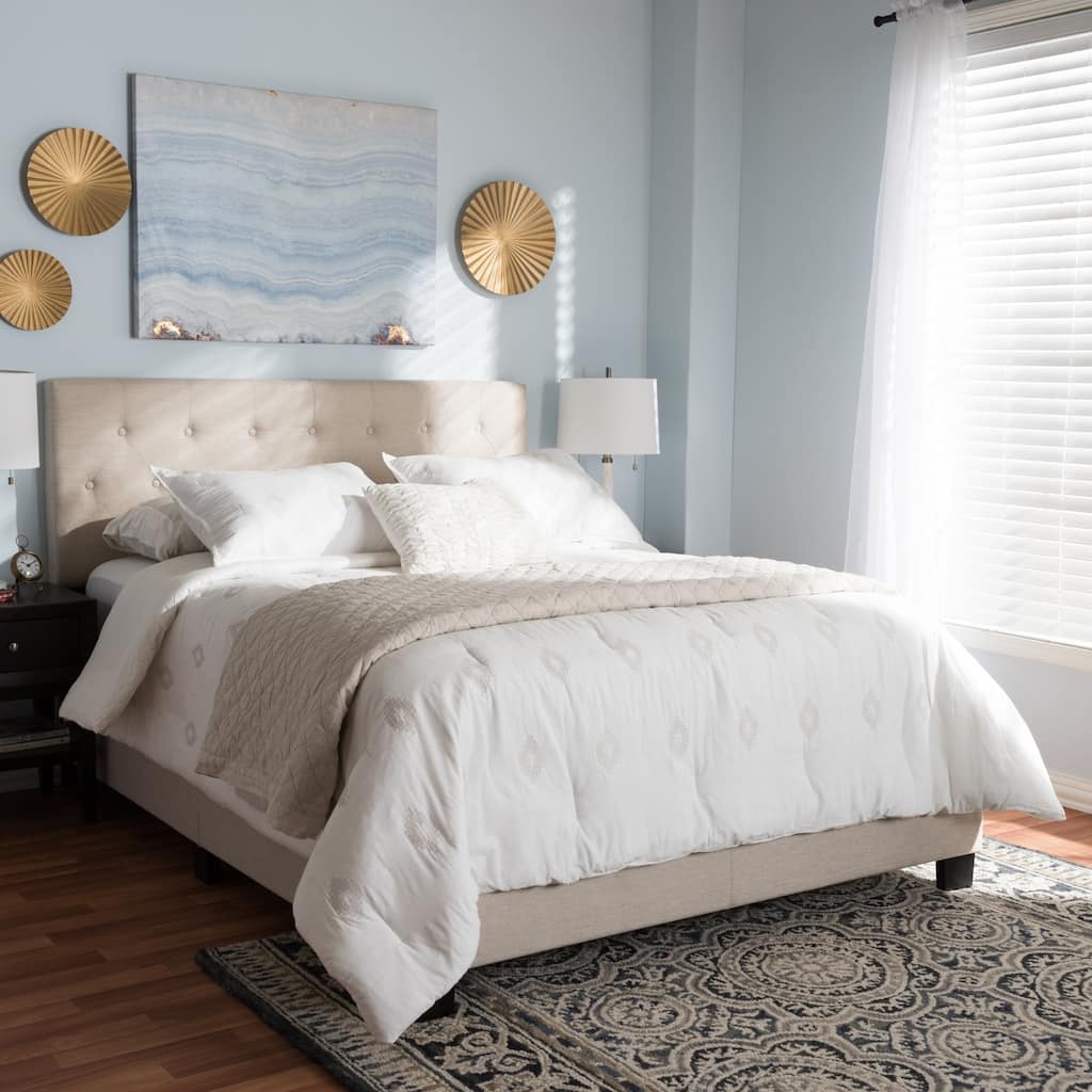King Size Bed Upholstered Fabric Headboard Classic Design Bedroom Furniture