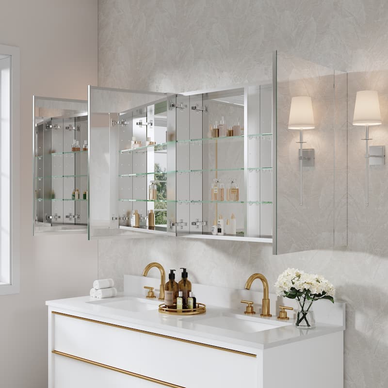 Recessed or Surface Wall Mount Bathroom Medicine Cabinet With Adjustable Glass Shelves