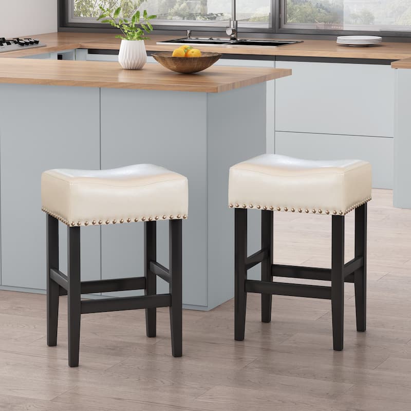Lisette 26-inch Backless Ivory Leather Counter Stool (Set of 2) by Christopher Knight Home - 18.00" D x 15.50" W x 26.00" H - Ivory