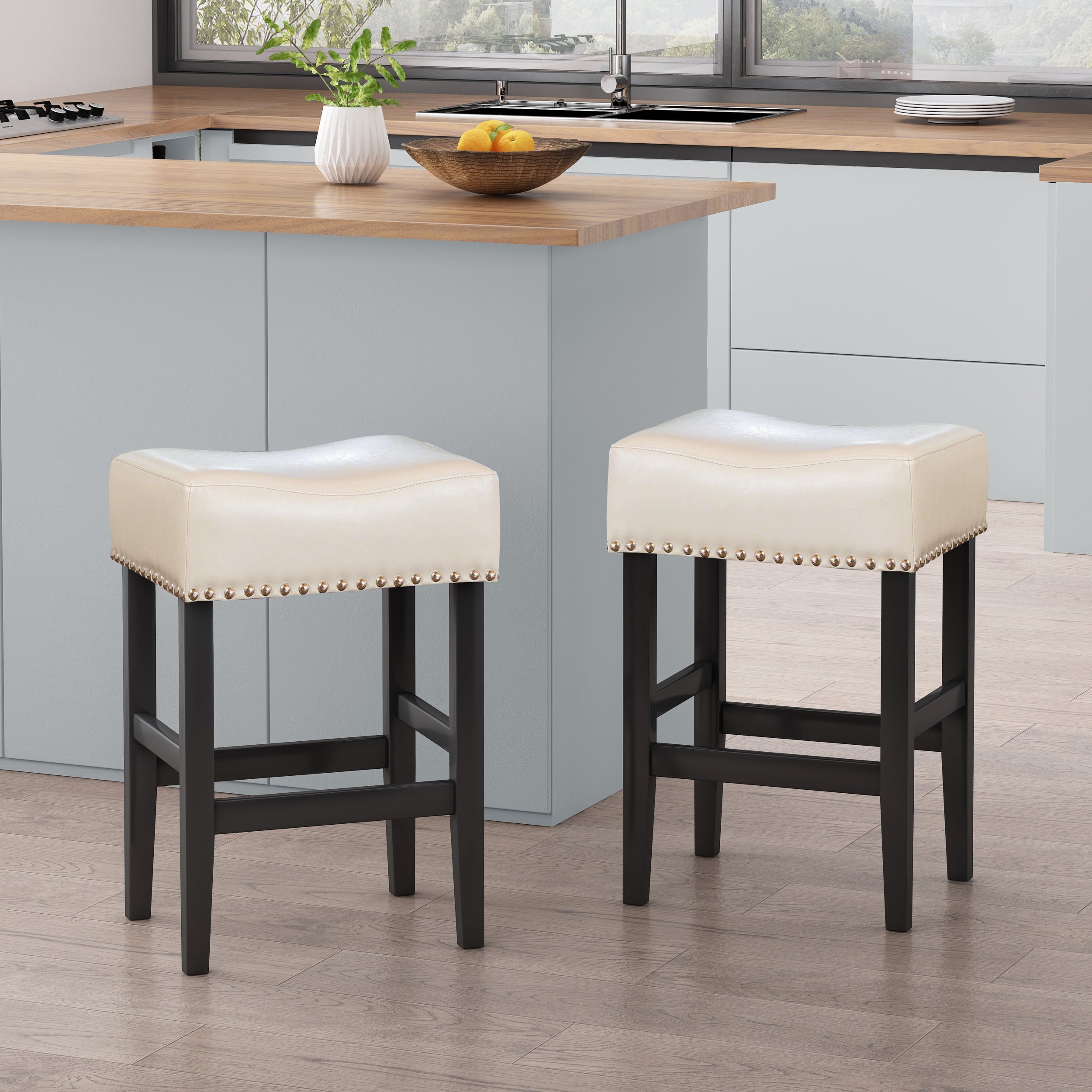 Lisette 26 inch Backless Ivory Leather Counter Stool Set of 2 by
