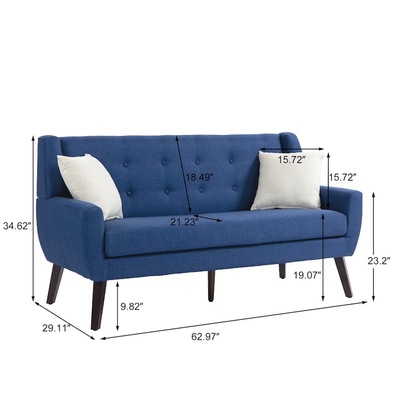 Tufted Linen/Cotton 2-Seater Sofa with Pillows