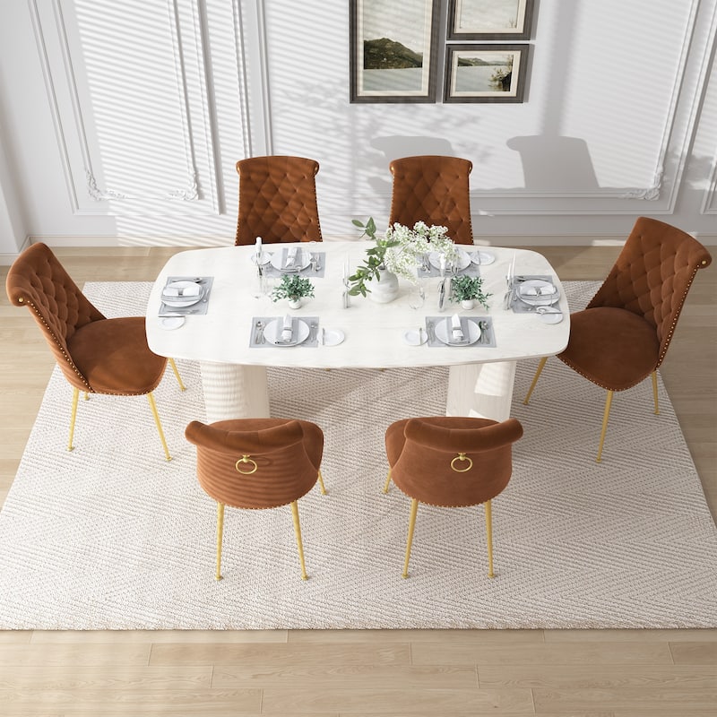7-Piece Clihome Modern Wood Table Velvet Chair Dining Set