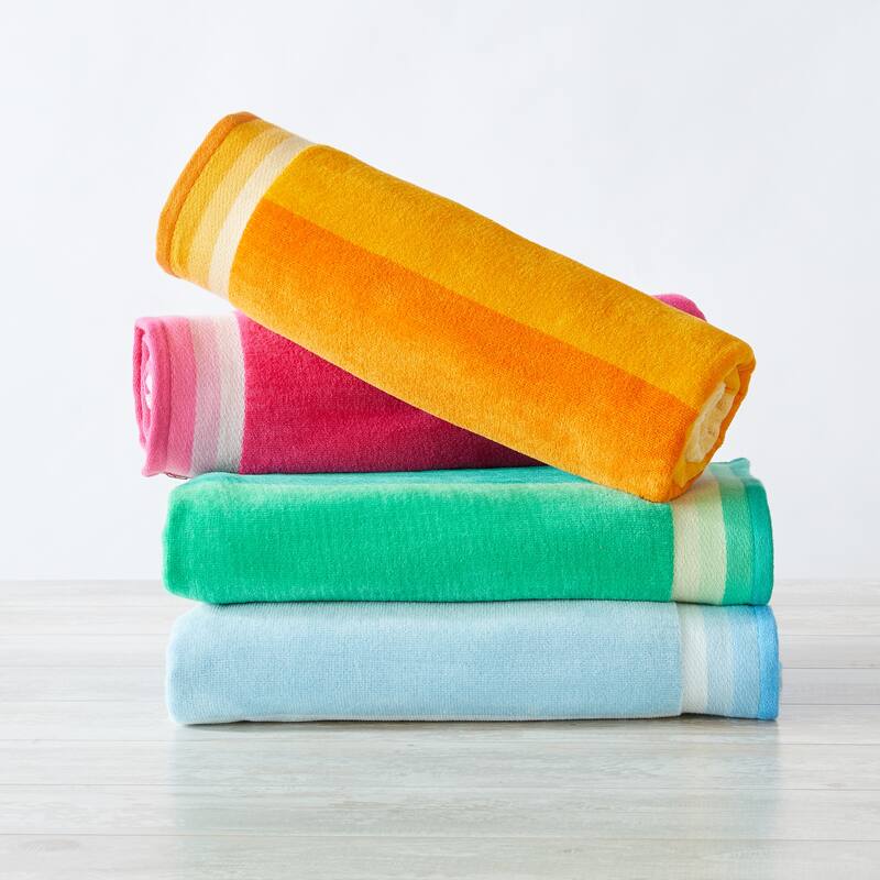 Luxurious Cotton Vibrant Colored Striped Beach Towel - 4 Pack- 30" x 60" - Gradient Multi