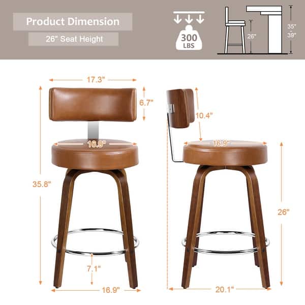 dimension image slide 0 of 9, Faux Leather Upholstered Swivel Counter/ Bar Stools Set of 1/2/4