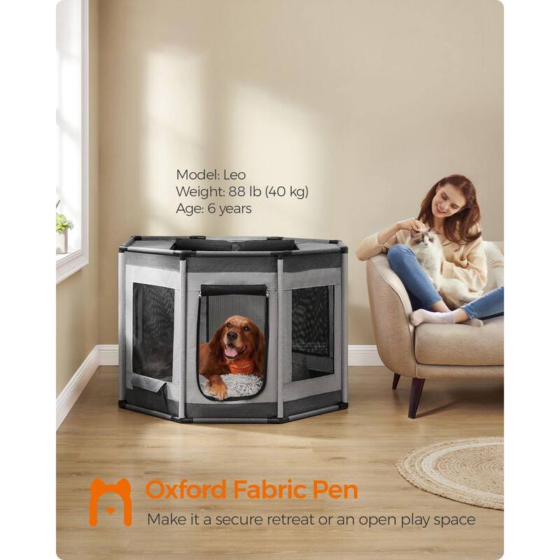 Dog Playpen, PVC Pipe Frame, Breathable Mesh, Double Openings, with Storage Bag - Xl - Dove Grey-Slate Grey