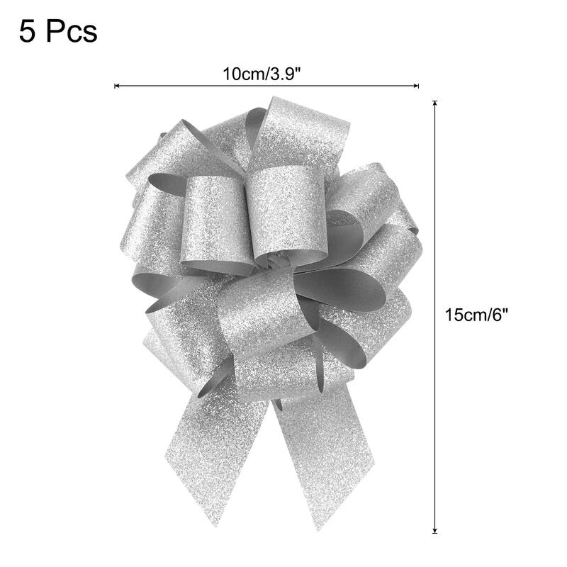 5pcs 7 Inch Large Pull Bow Gift Wrapping Big Pull Bows Ribbon - Silver - 4 Inch