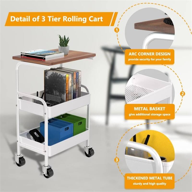 3 Tier Metal Utility Cart - 11.8"D x 16.5"W x 29.2"H