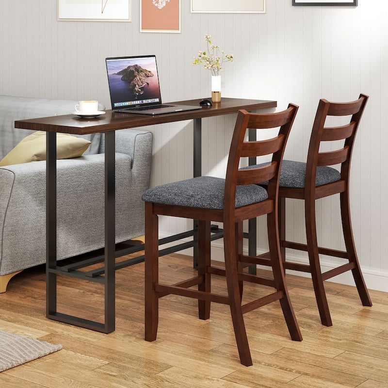Gymax Wood Bar Stools Set of 2 Counter Height Chairs w/ Faux Leather - See Details