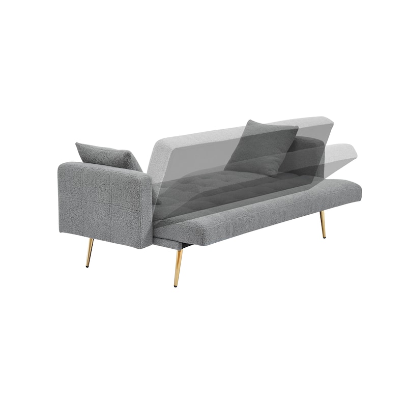 Folding Couch Teddy Fleece Sleeper Sofa Bed with Pillows and Metal Leg