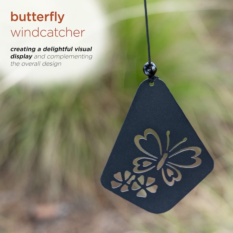 51" Black Metal Windchime with Butterfly Windcatcher