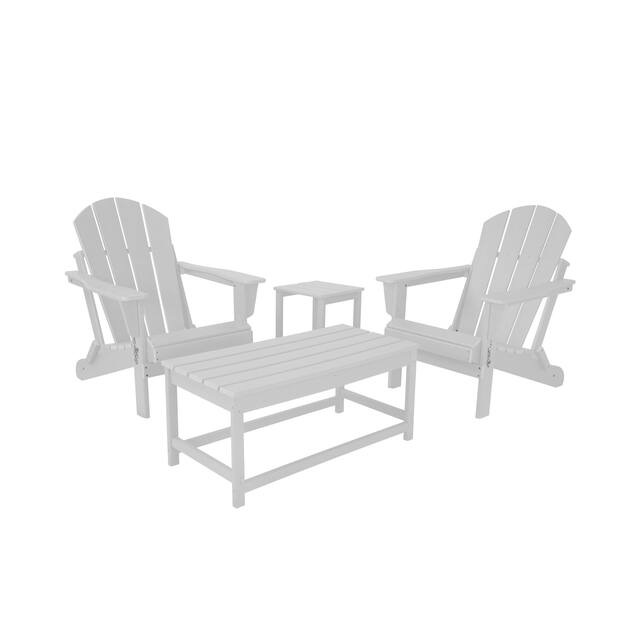 Laguna 4-Piece Folding Adirondack Chairs, Coffee Table, and Side Table Set - White