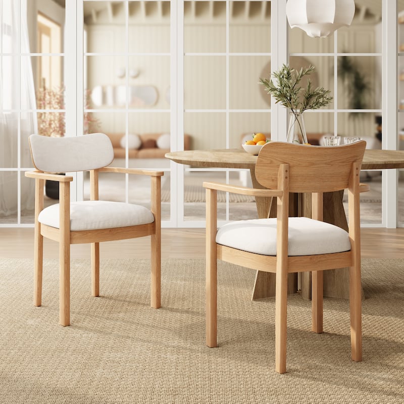 Christopher Knight Home - Upholstered Rubberwood Dining Chair Set with Fabric Seat - Natural - Set of 2