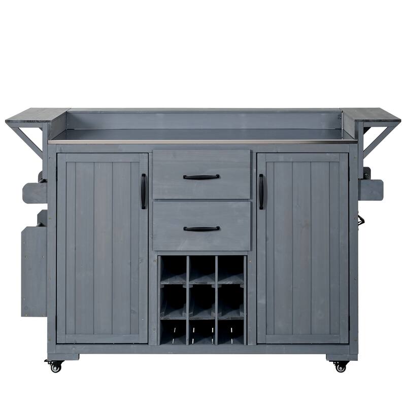 Roomfitters Outdoor Grill Cart and Kitchen Island, Stainless Steel Top, Portable Potting Bench with Storage, Wheels