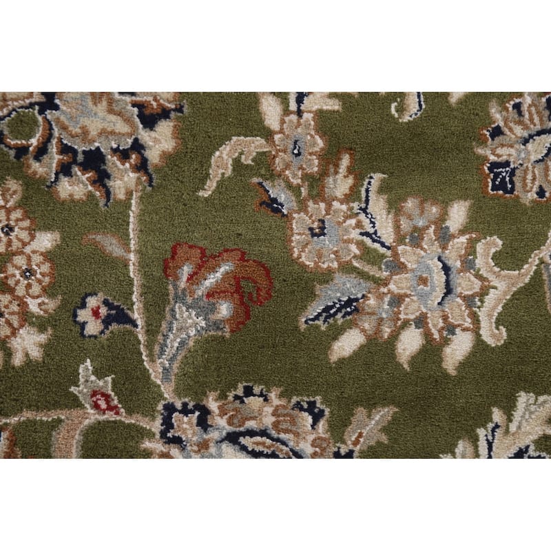 Traditional Green Kashan Oriental Area Rug Floral Wool & Silk Carpet - 9'0"x 12'0"